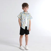 Load image into Gallery viewer, 3 Pieces Set Baby Kid Boys Solid Color Print T-Shirts Flower Shirts Shorts And Wholesale 230411165
