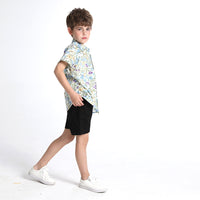 Load image into Gallery viewer, 3 Pieces Set Baby Kid Boys Solid Color Print T-Shirts Flower Shirts Shorts And Wholesale 230411165
