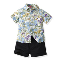 Load image into Gallery viewer, 3 Pieces Set Baby Kid Boys Solid Color Print T-Shirts Flower Shirts Shorts And Wholesale 230411165
