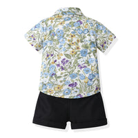 Load image into Gallery viewer, 3 Pieces Set Baby Kid Boys Solid Color Print T-Shirts Flower Shirts Shorts And Wholesale 230411165
