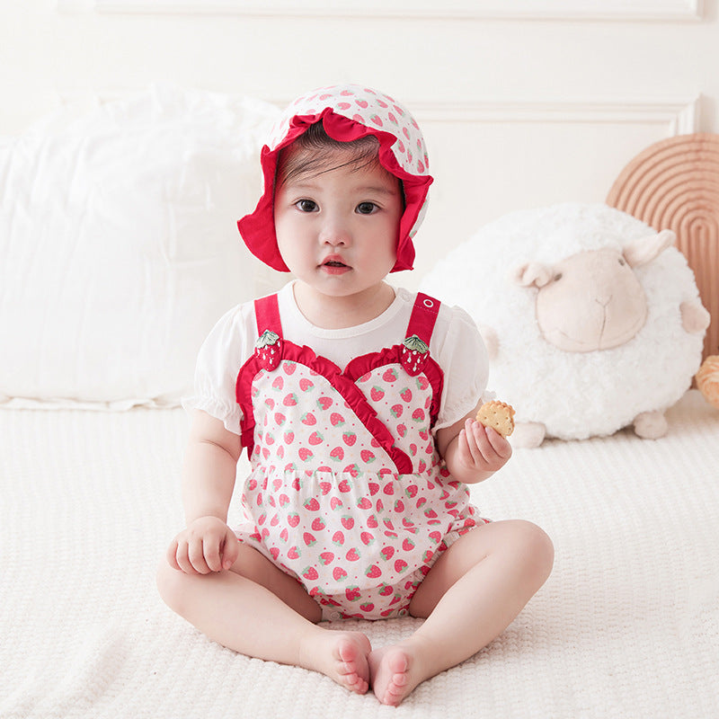 Baby Girls Color-blocking Fruit Print Rompers Wholesale 230411167