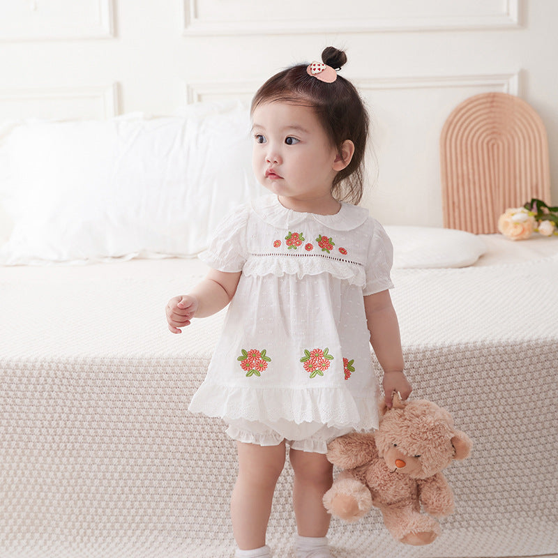 2 Pieces Set Baby Kid Girls Fruit Embroidered Dresses And Solid Color Shorts Wholesale 230411176