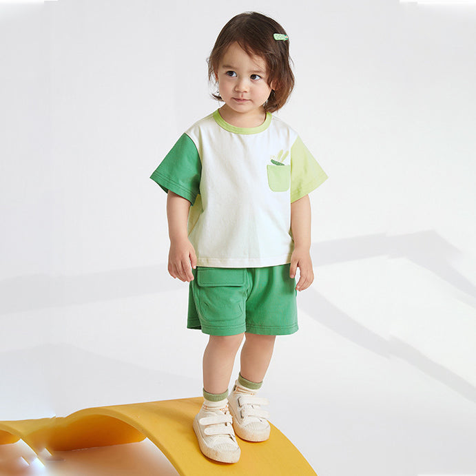 2 Pieces Set Baby Kid Boys Color-blocking Animals Print T-Shirts And Solid Color Shorts Wholesale 230411184