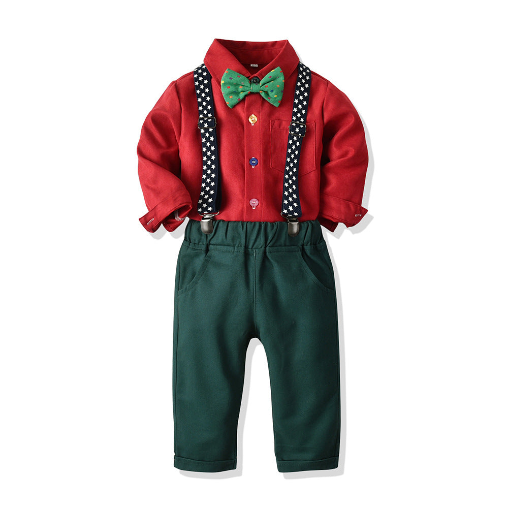 2 Pieces Set Baby Kid Boys Birthday Party Bow Shirts And Star Jumpsuits Wholesale 23041120