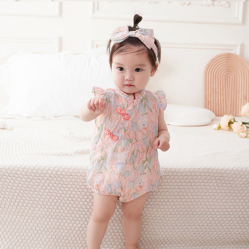 Baby Girls Flower Rabbit Print Rompers Wholesale 230411205