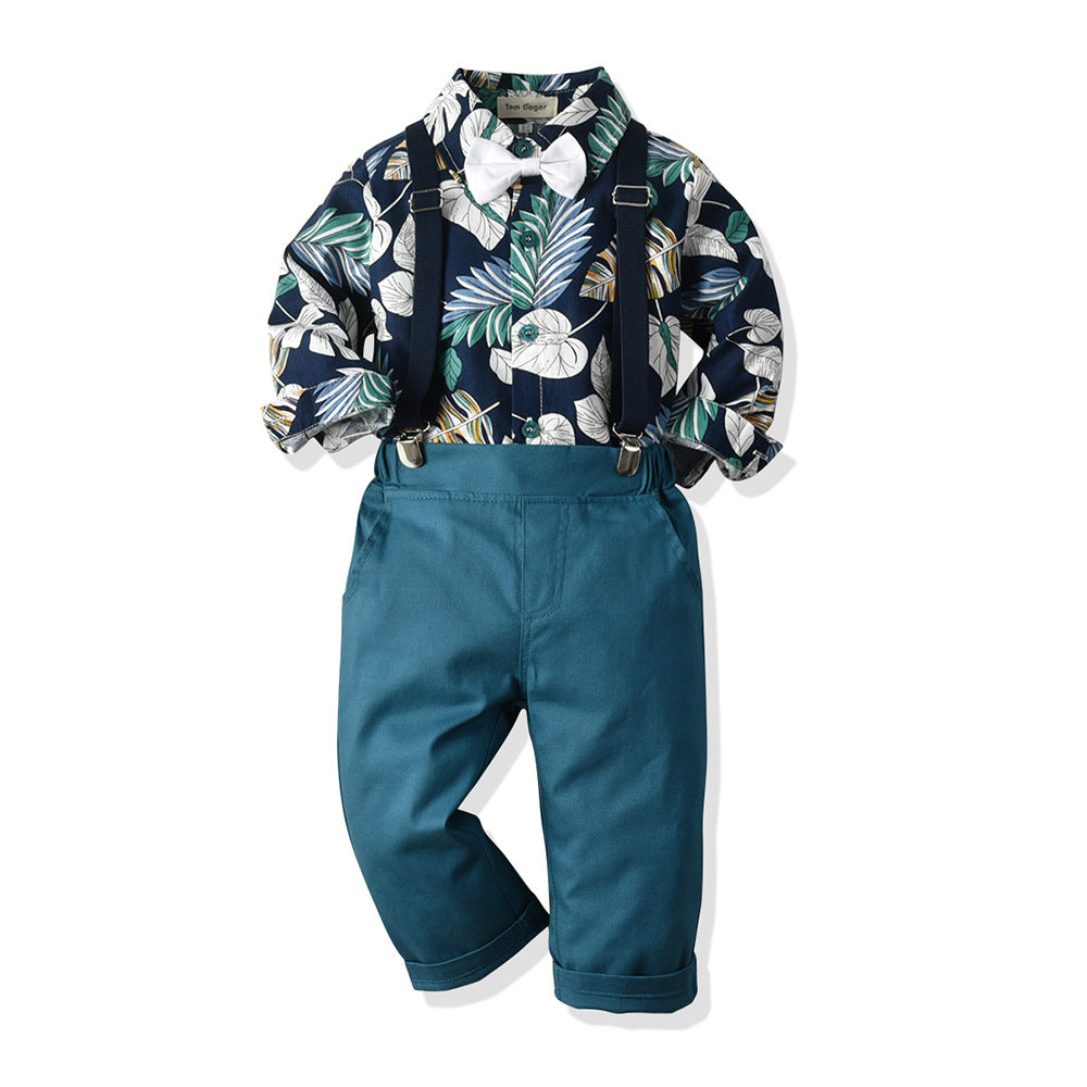 2 Pieces Set Baby Kid Boys Birthday Party Bow Shirts And Color-blocking Jumpsuits Wholesale 23041121