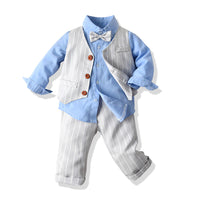 Load image into Gallery viewer, 3 Pieces Set Baby Kid Boys Birthday Party Bow Shirts Striped Vests Waistcoats And Pants Wholesale 23041123

