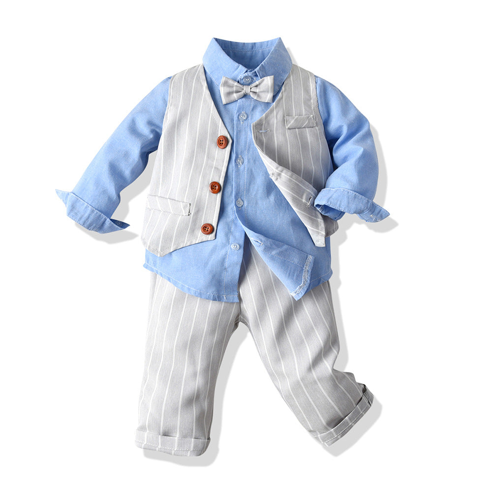 3 Pieces Set Baby Kid Boys Birthday Party Bow Shirts Striped Vests Waistcoats And Pants Wholesale 23041123