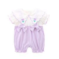 Load image into Gallery viewer, Baby Girls Color-blocking Flower Bow Embroidered Rompers Wholesale 230411235
