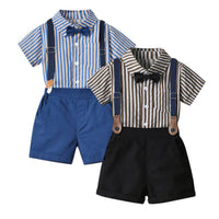 Load image into Gallery viewer, 2 Pieces Set Baby Kid Boys Striped Bow Shirts And Solid Color Shorts Wholesale 230411236

