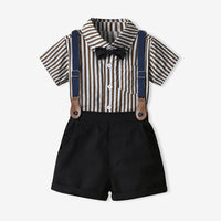 Load image into Gallery viewer, 2 Pieces Set Baby Kid Boys Striped Bow Shirts And Solid Color Shorts Wholesale 230411236
