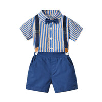 Load image into Gallery viewer, 2 Pieces Set Baby Kid Boys Striped Bow Shirts And Solid Color Shorts Wholesale 230411236
