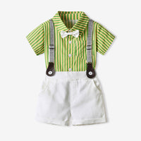 Load image into Gallery viewer, 2 Pieces Set Baby Kid Boys Striped Bow Shirts And Solid Color Shorts Wholesale 230411236
