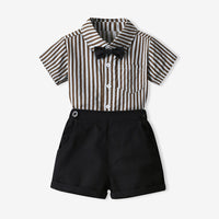 Load image into Gallery viewer, 2 Pieces Set Baby Kid Boys Striped Bow Shirts And Solid Color Shorts Wholesale 230411236
