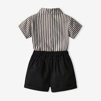 Load image into Gallery viewer, 2 Pieces Set Baby Kid Boys Striped Bow Shirts And Solid Color Shorts Wholesale 230411236
