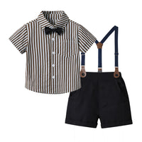 Load image into Gallery viewer, 2 Pieces Set Baby Kid Boys Striped Bow Shirts And Solid Color Shorts Wholesale 230411236
