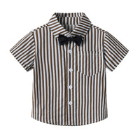 Load image into Gallery viewer, 2 Pieces Set Baby Kid Boys Striped Bow Shirts And Solid Color Shorts Wholesale 230411236
