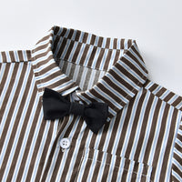 Load image into Gallery viewer, 2 Pieces Set Baby Kid Boys Striped Bow Shirts And Solid Color Shorts Wholesale 230411236
