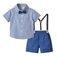 Load image into Gallery viewer, 2 Pieces Set Baby Kid Boys Striped Bow Shirts And Solid Color Shorts Wholesale 230411236
