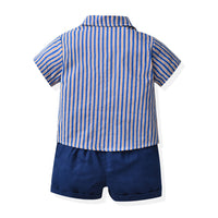 Load image into Gallery viewer, 2 Pieces Set Baby Kid Boys Striped Bow Shirts And Solid Color Shorts Wholesale 230411236
