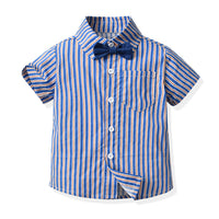 Load image into Gallery viewer, 2 Pieces Set Baby Kid Boys Striped Bow Shirts And Solid Color Shorts Wholesale 230411236

