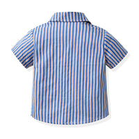 Load image into Gallery viewer, 2 Pieces Set Baby Kid Boys Striped Bow Shirts And Solid Color Shorts Wholesale 230411236
