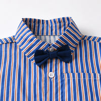 Load image into Gallery viewer, 2 Pieces Set Baby Kid Boys Striped Bow Shirts And Solid Color Shorts Wholesale 230411236
