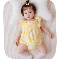 Load image into Gallery viewer, Baby Girls Flower Checked Rompers Wholesale 230411238
