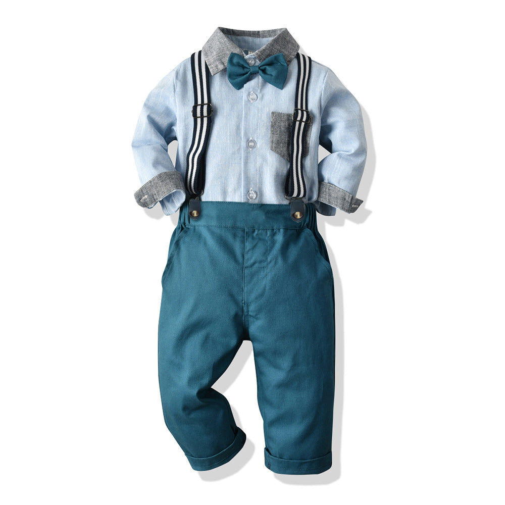 2 Pieces Set Baby Kid Boys Birthday Color-blocking Bow Shirts And Solid Color Pants Wholesale 23041124