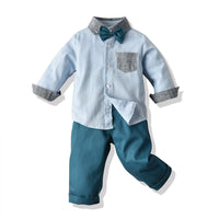Load image into Gallery viewer, 2 Pieces Set Baby Kid Boys Birthday Color-blocking Bow Shirts And Solid Color Pants Wholesale 23041124
