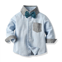 Load image into Gallery viewer, 2 Pieces Set Baby Kid Boys Birthday Color-blocking Bow Shirts And Solid Color Pants Wholesale 23041124
