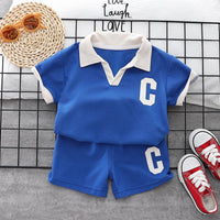 Load image into Gallery viewer, 2 Pieces Set Baby Kid Boys Alphabet Polo Shirts And Shorts Wholesale 230411245
