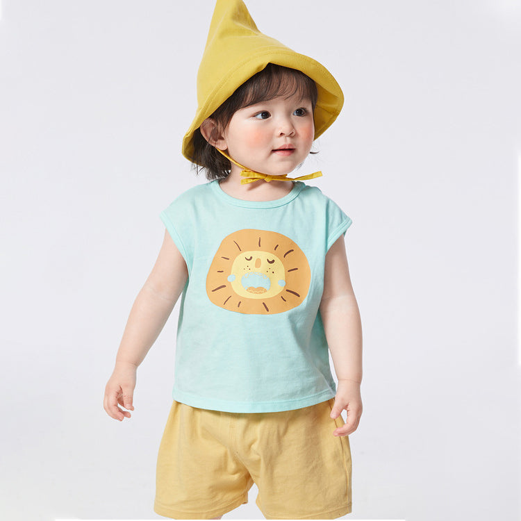 2 Pieces Set Baby Kid Girls Boys Letters Cartoon Print T-Shirts And Solid Color Shorts Wholesale 230411268