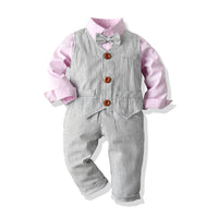 Load image into Gallery viewer, 3 Pieces Set Baby Kid Boys Birthday Party Solid Color Bow Shirts And Striped Checked Vests Waistcoats And Pants Wholesale 23041127
