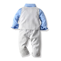 Load image into Gallery viewer, 3 Pieces Set Baby Kid Boys Birthday Party Solid Color Bow Shirts And Striped Checked Vests Waistcoats And Pants Wholesale 23041127
