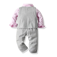 Load image into Gallery viewer, 3 Pieces Set Baby Kid Boys Birthday Party Solid Color Bow Shirts And Striped Checked Vests Waistcoats And Pants Wholesale 23041127
