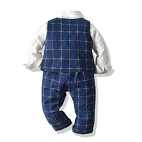 Load image into Gallery viewer, 3 Pieces Set Baby Kid Boys Birthday Party Solid Color Bow Shirts And Striped Checked Vests Waistcoats And Pants Wholesale 23041127
