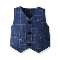 Load image into Gallery viewer, 3 Pieces Set Baby Kid Boys Birthday Party Solid Color Bow Shirts And Striped Checked Vests Waistcoats And Pants Wholesale 23041127
