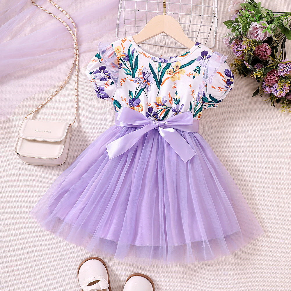 Baby Kid Girls Color-blocking Flower Print Dresses Wholesale 230411277