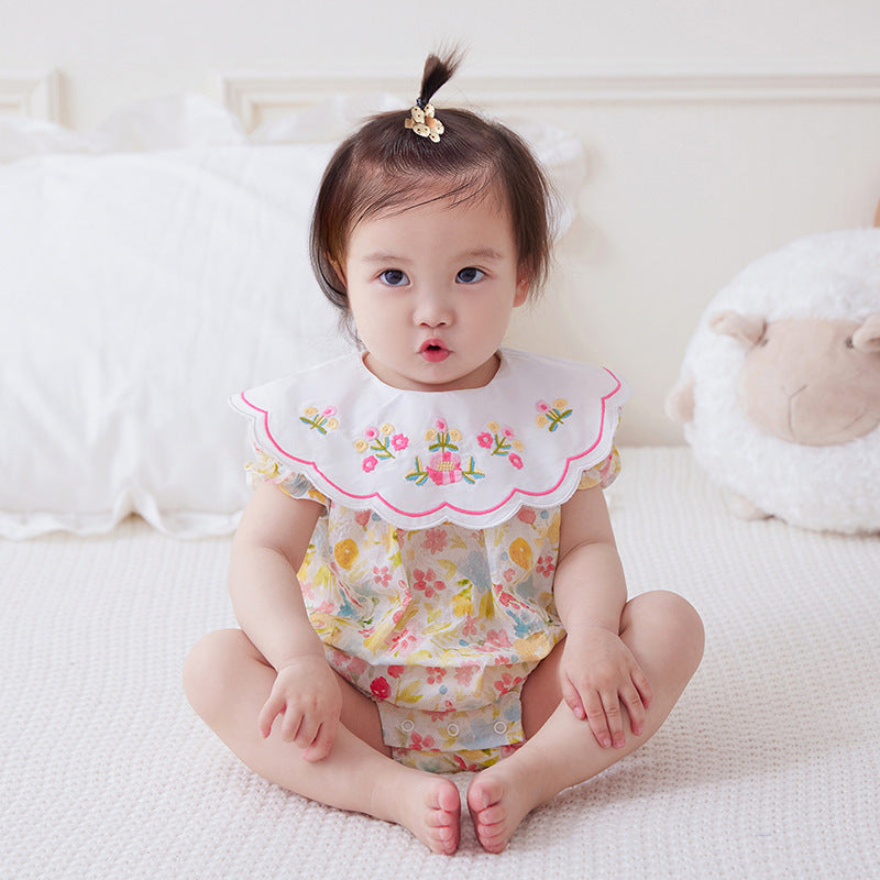 Baby Girls Flower Embroidered Print Rompers Wholesale 230411279