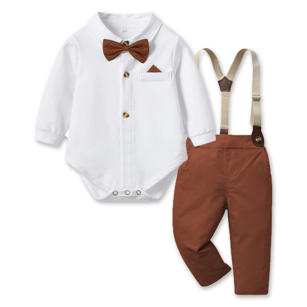 2 Pieces Set Baby Boys Solid Color Bow Rompers And Jumpsuits Wholesale 230411299