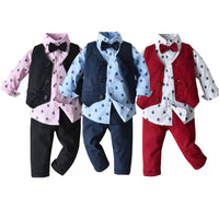 Load image into Gallery viewer, 3 Pieces Set Baby Kid Boys Birthday Party Bow Print Shirts And Solid Color Vests Waistcoats And Pants Wholesale 23041130

