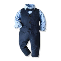 Load image into Gallery viewer, 3 Pieces Set Baby Kid Boys Birthday Party Bow Print Shirts And Solid Color Vests Waistcoats And Pants Wholesale 23041130
