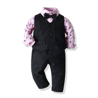 Load image into Gallery viewer, 3 Pieces Set Baby Kid Boys Birthday Party Bow Print Shirts And Solid Color Vests Waistcoats And Pants Wholesale 23041130
