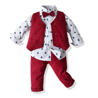 Load image into Gallery viewer, 3 Pieces Set Baby Kid Boys Birthday Party Bow Print Shirts And Solid Color Vests Waistcoats And Pants Wholesale 23041130
