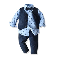 Load image into Gallery viewer, 3 Pieces Set Baby Kid Boys Birthday Party Bow Print Shirts And Solid Color Vests Waistcoats And Pants Wholesale 23041130
