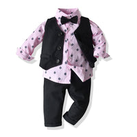Load image into Gallery viewer, 3 Pieces Set Baby Kid Boys Birthday Party Bow Print Shirts And Solid Color Vests Waistcoats And Pants Wholesale 23041130
