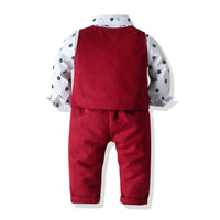 Load image into Gallery viewer, 3 Pieces Set Baby Kid Boys Birthday Bow Print Shirts And Solid Color Vests Waistcoats And Pants Wholesale 23041132
