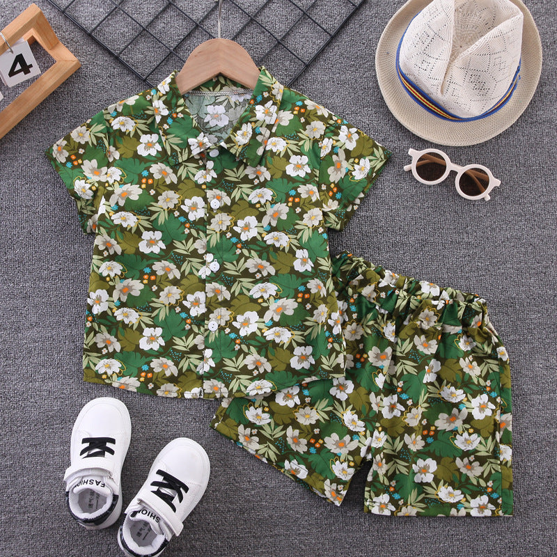 2 Pieces Set Baby Kid Boys Color-blocking Flower Cartoon Print Tops And Shorts Wholesale 230411321