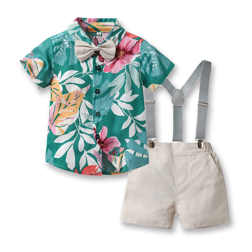 2 Pieces Set Baby Kid Boys Tropical Shirts And Solid Color Rompers Wholesale 230411340